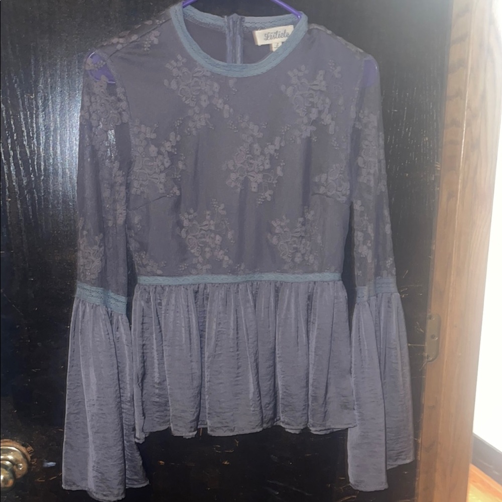 Listicle Gray Peplum Blouse with Ruffled Long Sleeves